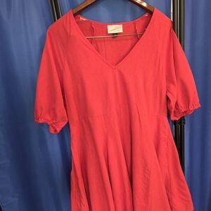 Universal Thread Bright Red V-Neck Tunic with Puff Sleeves